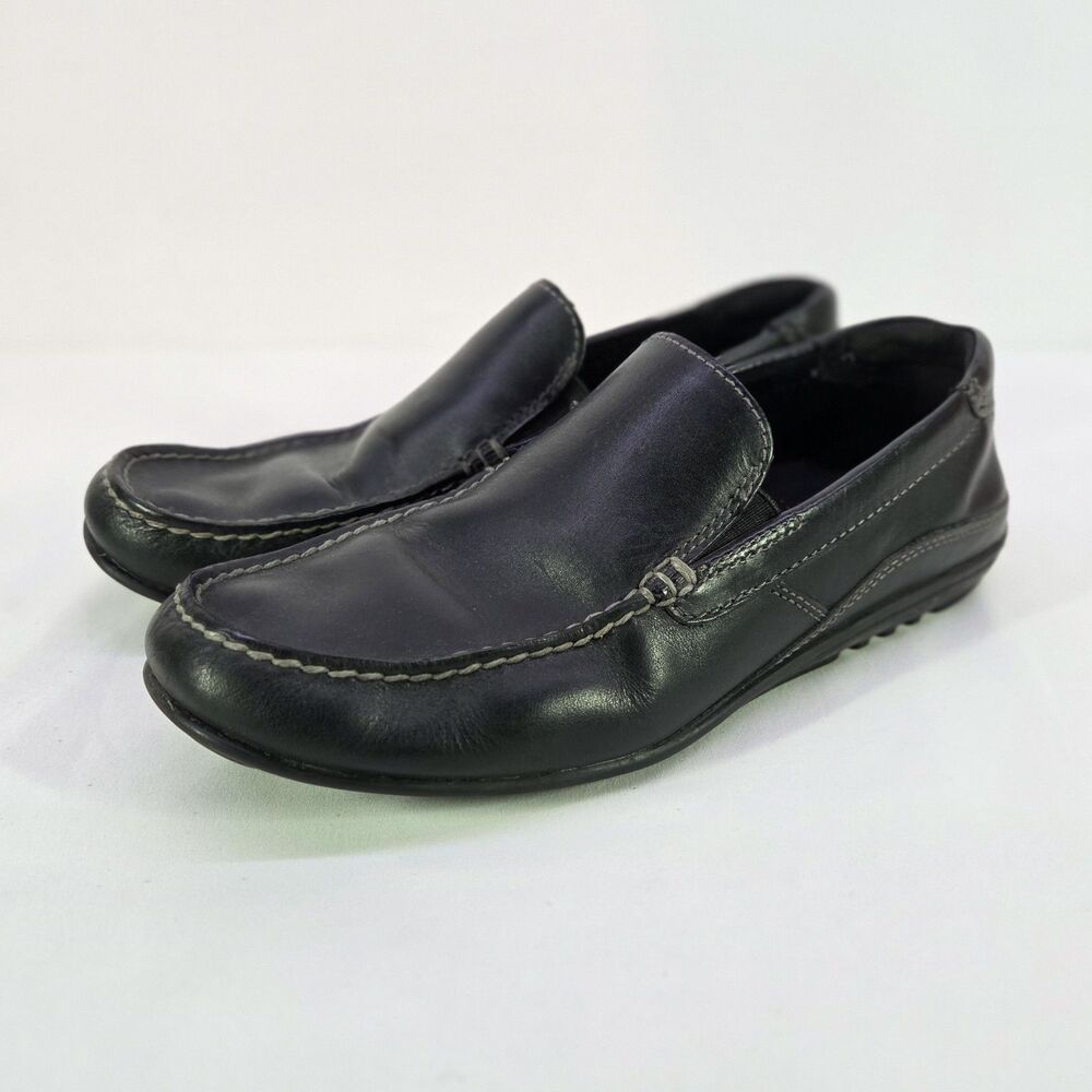 Rockport Men’s Black Leather Slip-On Moc Toe Casual Shoes Size 9 New No Box